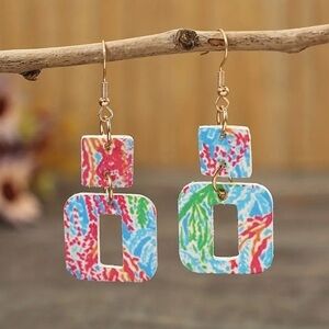 Hollow Geometric Graffiti Pattern Dangle Earrings - Faux Leather NIP